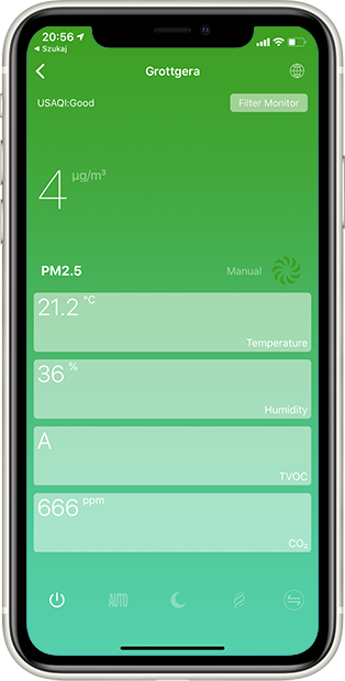 LIFAair LAS302 – Screenshot der App