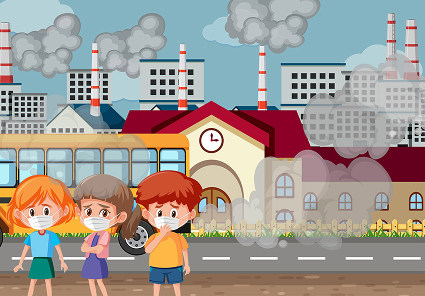 Luftverschmutzung neben einem Kindergarten