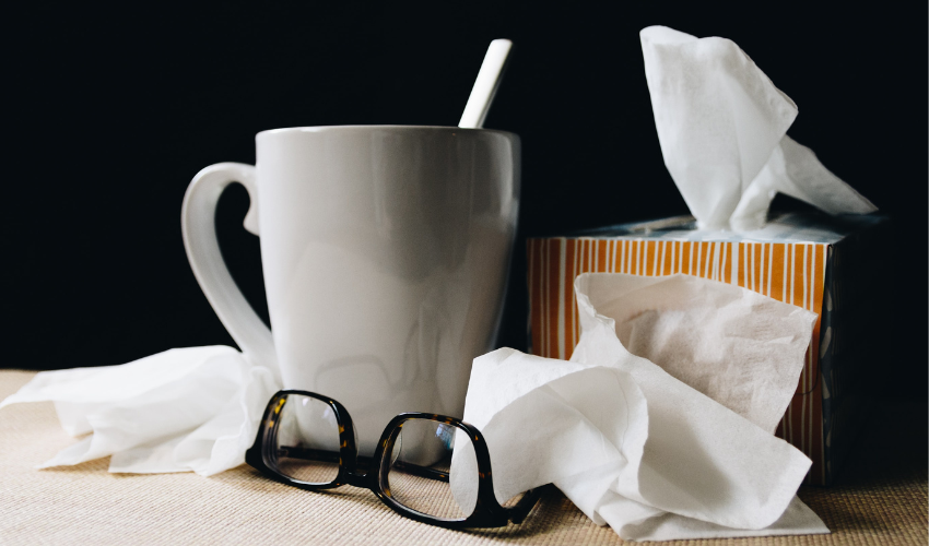 Herbstliche Allergiesymptome wie Schnupfen, gerötete und tränende Augen
