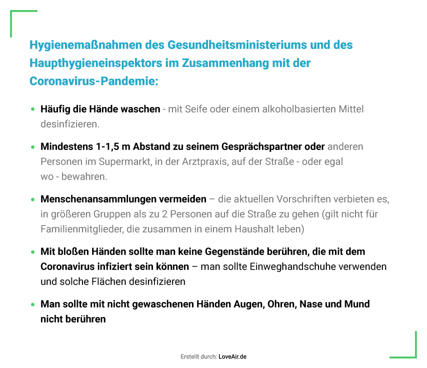 Hygieneempfehlungen während der Coronavirus-Pandemie