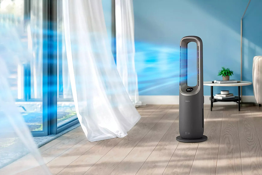Luftreiniger mit Ventilator im modernen Wohnzimmer