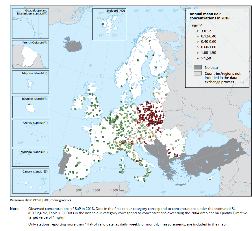 Karte der Benzo(a)pyren-Konzentration in Europa