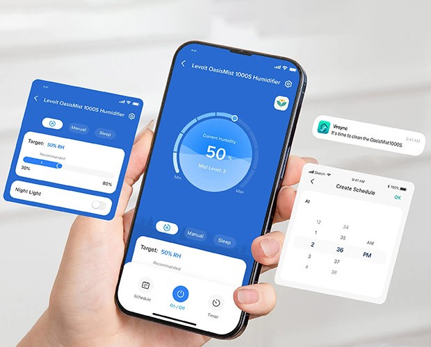 Steuerung des Luftbefeuchters Levoit OasisMist 1000S per Smartphone