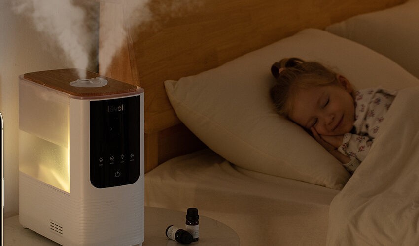 Anordnung eines Levoit-Luftbefeuchters im Schlafzimmer