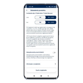 Screenshot aus der Blueair-App - Einstellungen