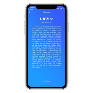 Screenshot der LIFAair-App - Über das Unternehmen