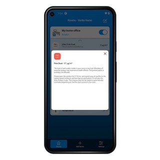 Screenshot von der Venta-App - Info über PM2.5-Level